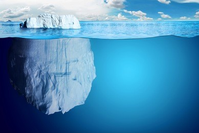 underwater view of iceberg with beautiful transparent sea on background - illustration.