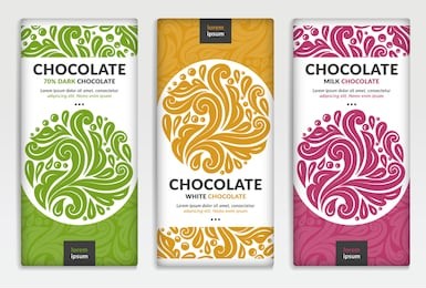 colorful packaging design of chocolate bars. vintage vector ornament template. elegant, classic elements. great for food, drink and other package types. can be used for background and wallpaper.