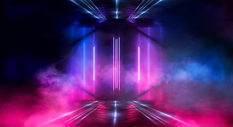 background wall with neon lines and rays. background dark corridor with neon light. abstract background with lines and glow. wet asphalt, neon smoke.