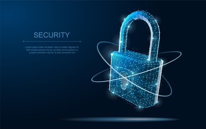 security lock. polygonal wireframe mesh looks like constellation on dark blue night sky with dots and stars. 
security, safe, privacy or other concept illustration or background