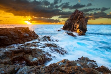 beautiful sunset at madeira island