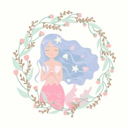 cartoon character mermaid flower frame