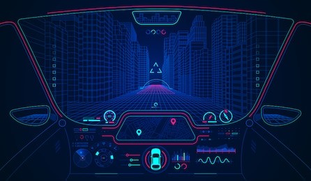 concept of future transportation or smart car, car cockpit with ai interface