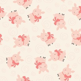little pig with bow vector seamless pattern