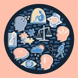 alzheimers symptoms round concept in line style. banner or poster template with seniors disease signs icons.