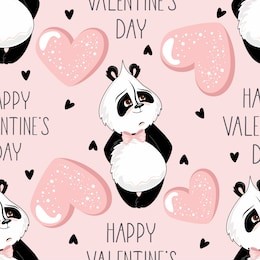 seamless pattern with valentine's day. cute panda with romantic elements. vector illustration
