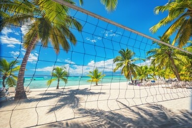 volleyball net on tropical beach, caribbean sea. punta cana, dominican republic.