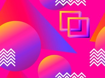 seamless pattern with geometric objects in the memphis style of the 80s. gradient shapes. synthwave retro background. retrowave. vector illustration