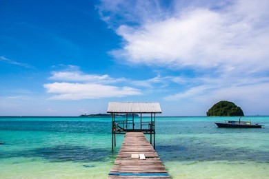 beautiful beach and jetty in mantanani island borneo malaysia