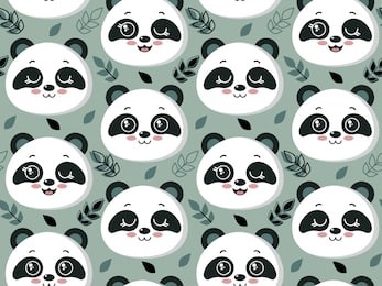 vector seamless pattern with cute panda faces and leaves. beautiful endless background for kids design