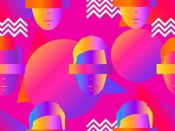 seamless pattern of male faces with gradient. zine culture colorful background. retrowave. vector illustration