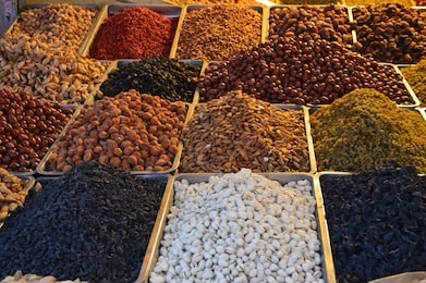 dried fruits and spices in kashgar, the city in xinjiang, china. this city was prosperity in 100 years ago and well know as silk road