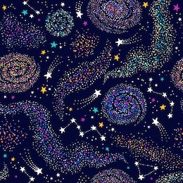 vector galaxy seamless pattern with colorful nebula, constellations and stars. deep violet space background