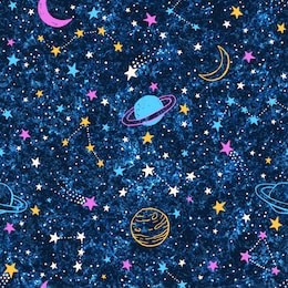 vector space dark blue textured seamless pattern with colorful planets, comets, constellations and stars. night sky hand drawn doodle astronomical background