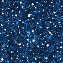 vector space dark blue textured seamless pattern with constellations and stars. night sky hand drawn doodle astronomical background