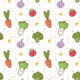 various kawaii vegetables seamless background