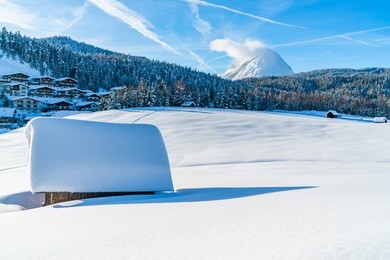 winter landscape with with snow covered alps in seefeld in the austrian state of tyrol. winter in austria