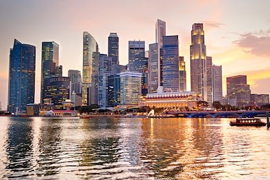 skyline of singapore at a beautiful sunset
