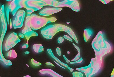 abstract hippie background with iridescent lava lamp bubbles on dark grainy background. retro style illustration.