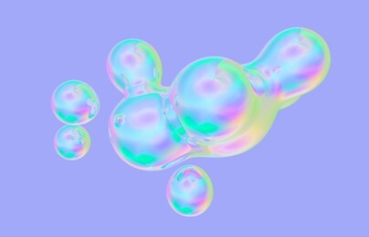 3d rendering. abstract holographic floating liquid blobs, soap bubbles, metaballs.