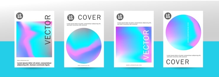 holographic abstract liquid background set. bright neon mesh blurred pattern in pink, blue, purple tones. fashionable advertising vector in retro for book, annual, mobile interface, web application. -