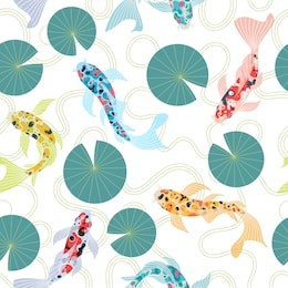 vector seamless pattern with bright koi fishes.