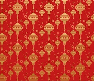 red background, seamless pattern with lanterns in the chinese style, wallpaper texture background image, vector illustration