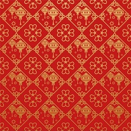 red background, seamless pattern with lanterns in the chinese style, background image, vector illustration