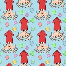 squid seamless pattern with shell