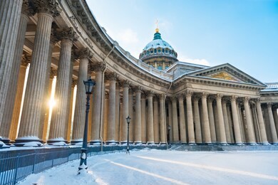 beautiful winter landscape in st. petersburg. snowy winter in the city. russian winter. kazan cathedral. sunny day