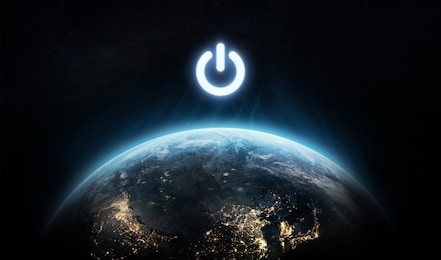 planet earth and power button. earth hour event. ecology. elements of this image furnished by nasa