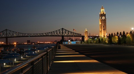 clock tower in old port of montreal city, canada.