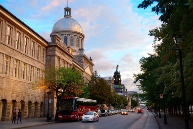 old montreal street view with historical buildings