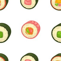 sushi rolls set sashimi seafood japanese food vector seamless pattern