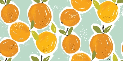 hand painted oranges fruit seamless pattern design with citrus fruit on mint background
