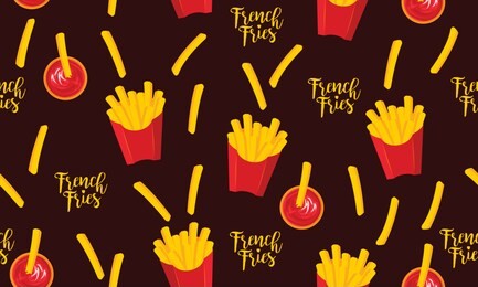 french fries and sauce seamless pattern - vector