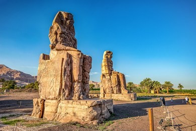 incredibly magnificent and ancient statues of colossi on the west bank of the nile. colossi memnon in luxor; luxor; egypr