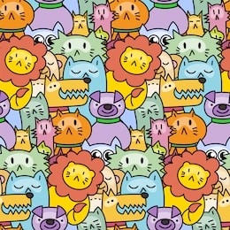 seamless pattern with cute animals. dogs, cats, lion. vector illustration