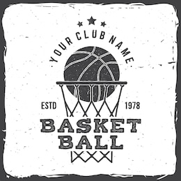 basketball club badge. vector illustration. concept for shirt, print, stamp or tee. vintage typography design with basketball ring, basketball hoop and ball silhouette.