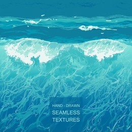 seamless vector pattern background water splash. crest wave foam on the sea, the ocean. hand-drawn vector illustration in realistic style.