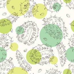seamless pattern with soursop: fruit and soursop slice. annona muricata. vector hand drawn illustration.