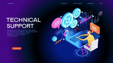technical support illustration concept. modern business technology. technical support engineer with computer at work. design concepts for web banners. 3d vector isometric illustration.