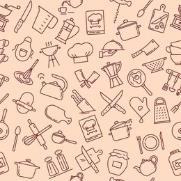 the seamless pattern on the kitchen theme with a variety of kitchen items. background for menu design, kitchen items, and other things.
