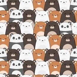 cute adorable kawaii teddy bear panda polar and grizzly cartoon doodle seamless pattern pastel background wallpaper vector eps10
