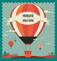 vintage hot air balloon in the sky vector/illustration /background/greeting card/ poster template