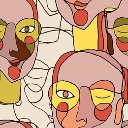 portraits a women with glasses in modern abstract style. hand-drawn vector seamless pattern for your contemporary fashion design.