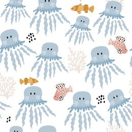 seamless pattern with creative octopus, jellyfish. creative undersea childish texture. great for fabric, textile vector illustration