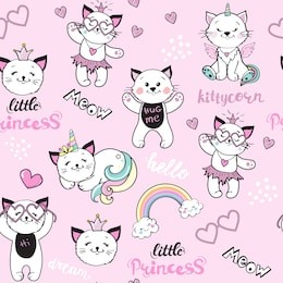 beautiful funny cat collection on a pink background seamless pattern