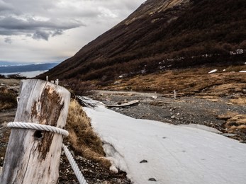 hiking down martial glacier, overlooking the end of the world at ushuaia