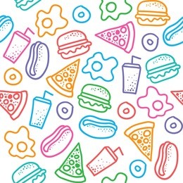 seamless pattern with hand drawn fast food